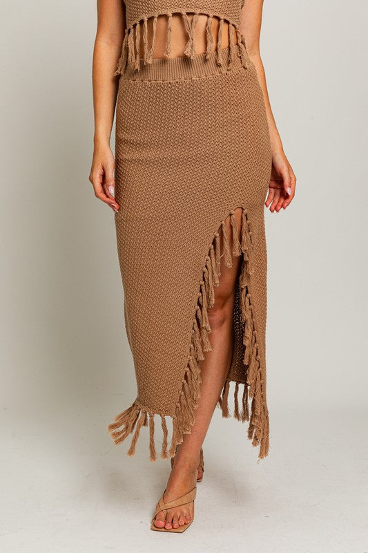 Tabatha Tassel Detail Sweater Midi Skirt - 2 colors