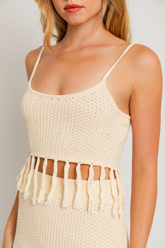 Tabatha Tassel Detail Spaghetti Sweater Crop Top - 2 colors