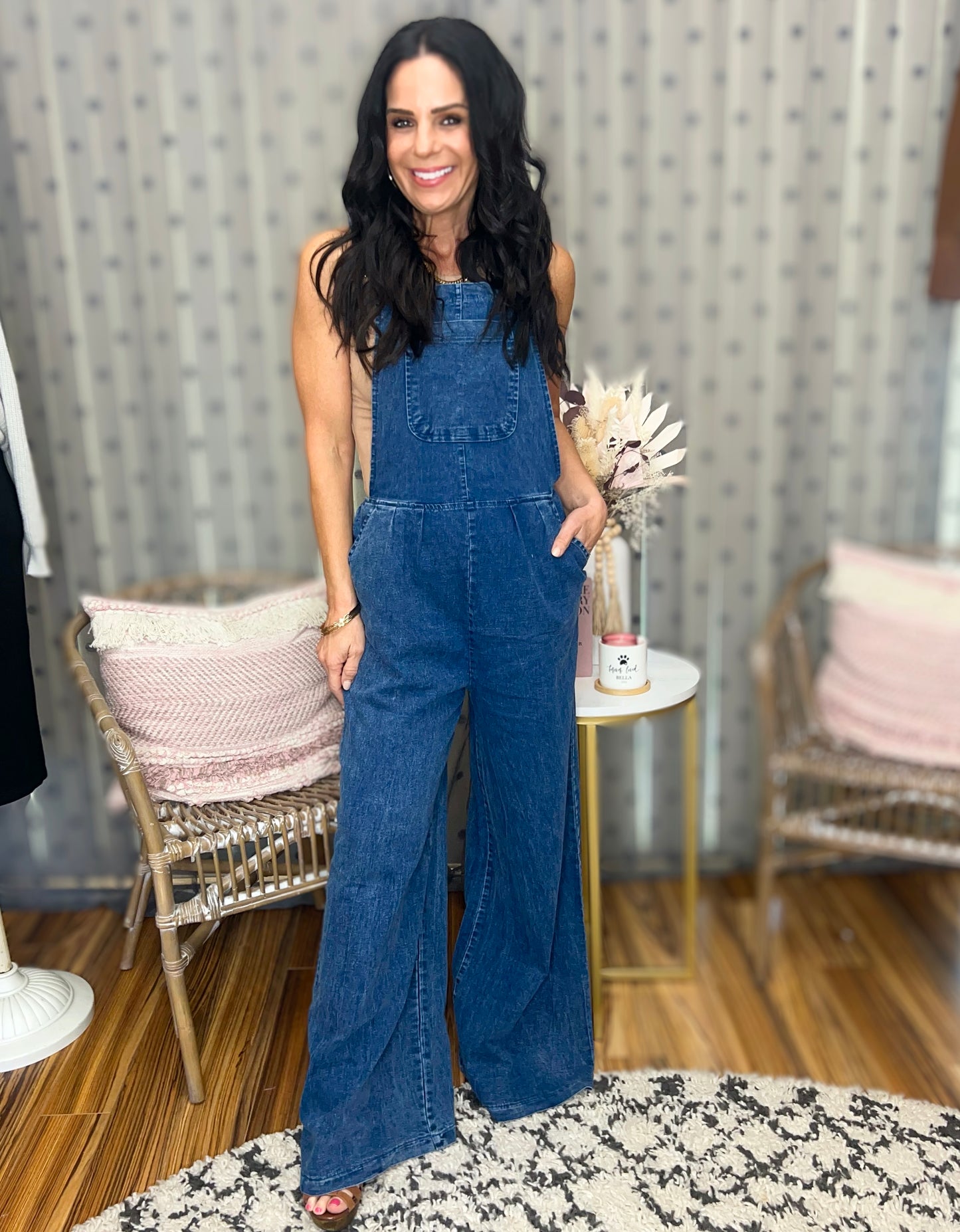 Anya Wide Leg Denim Overalls