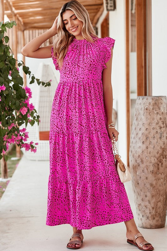 Hot to Trot Leopard Print Ruffle Maxi Dress