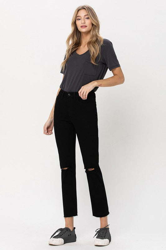 Vervet Black High Rise Straight Jeans w Raw Hem