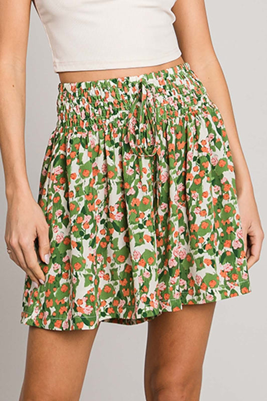 Floral Printed Smocked Waist Skort