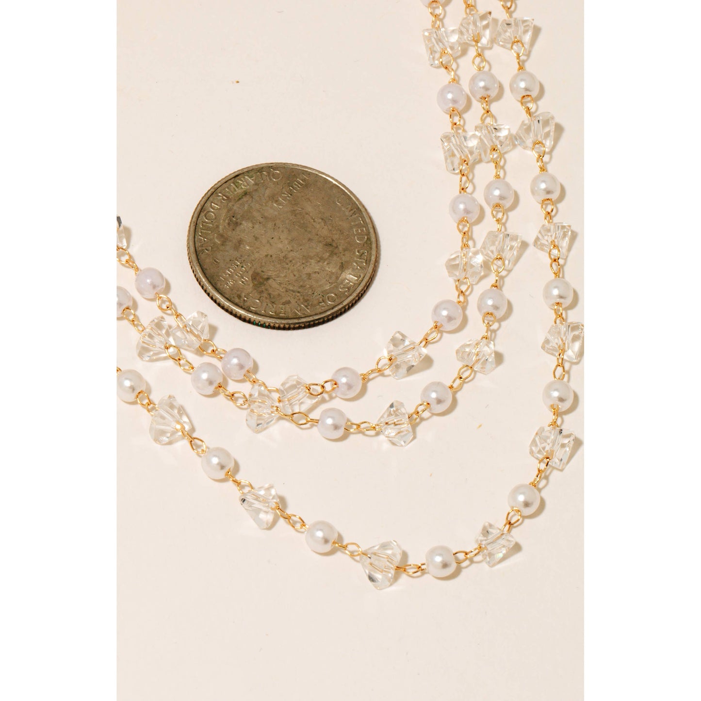 Pearl And Rhinestone Layered Chains Necklace