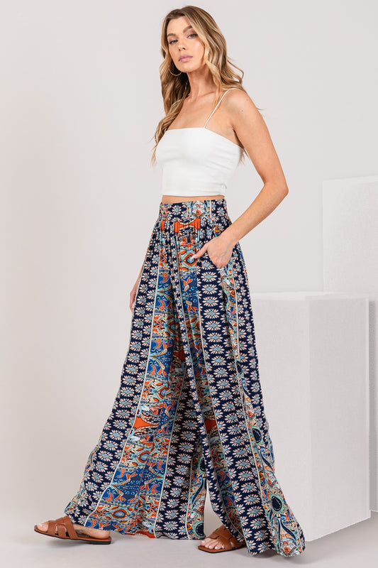 Siesta Bohemian Multi Geo Print Wide Leg Pants