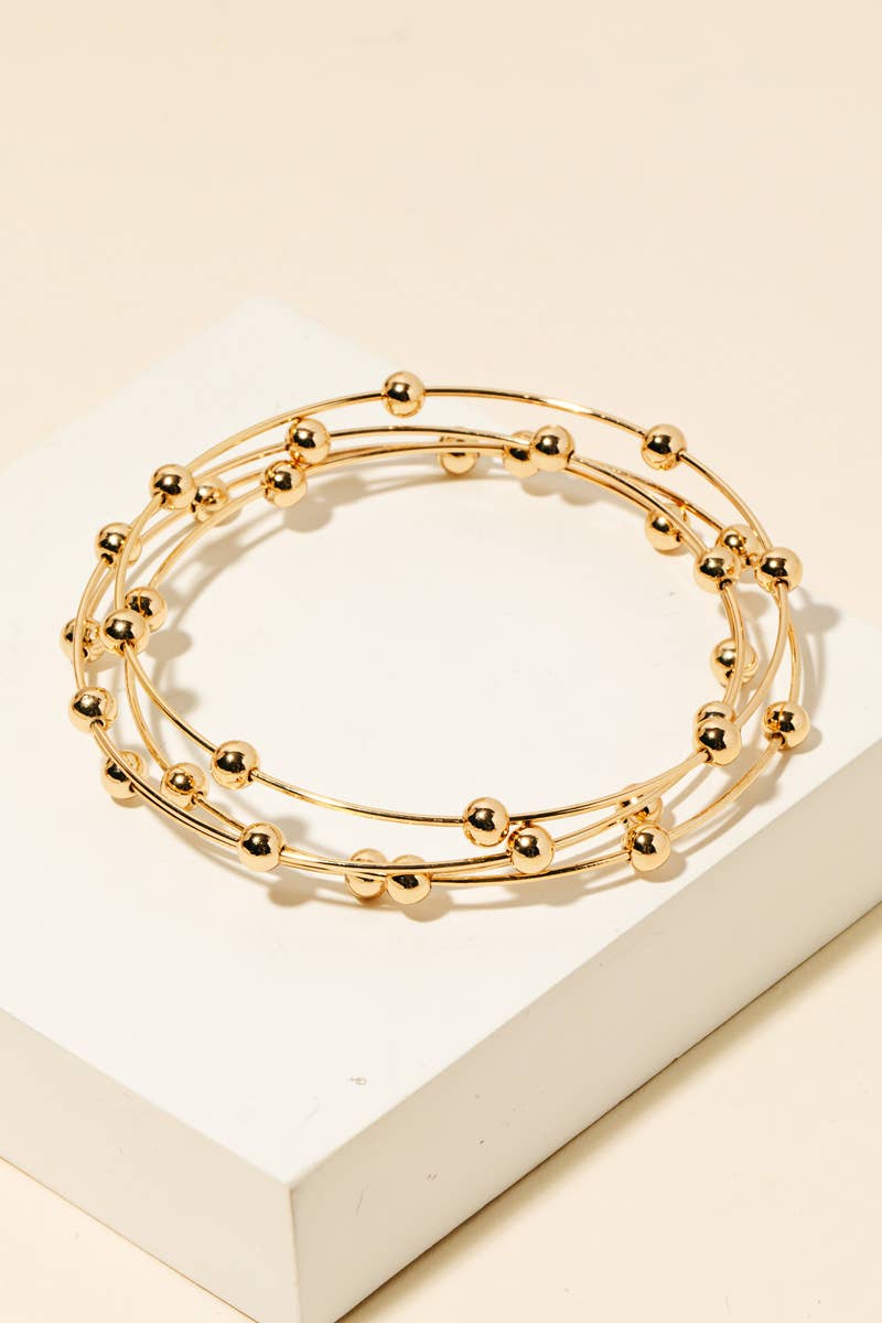 Multi Band Metallic Ball Bead Bangle Bracelet - 2 colors