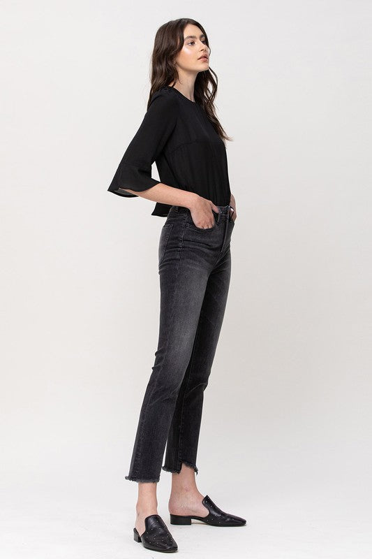 High Rise Straight Crop with Uneven Hem Details