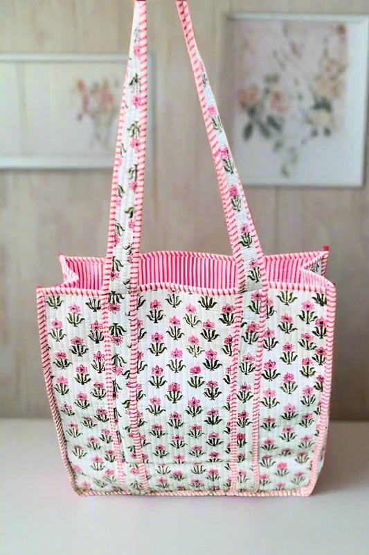 PREORDER - Sutton Pink & White Floral Tote Bag