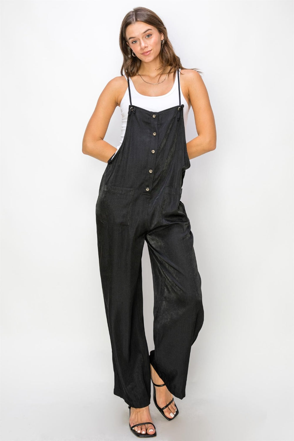 Cameron Half Button Sleeveless Straight Jumpsuit