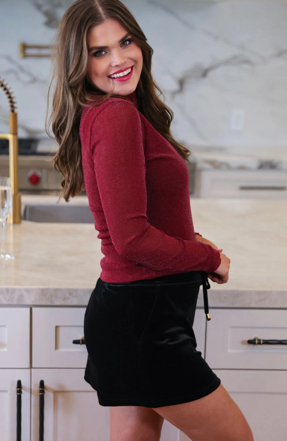 Keigan Mesh Top - Maroon Glitter