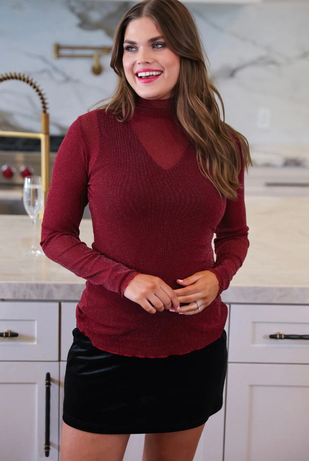 Keigan Mesh Top - Maroon Glitter