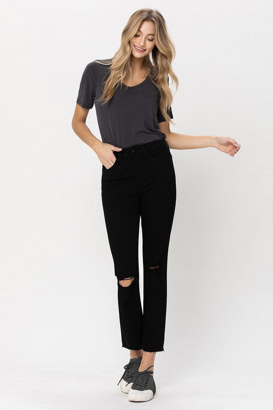 Vervet Black High Rise Straight Jeans w Raw Hem