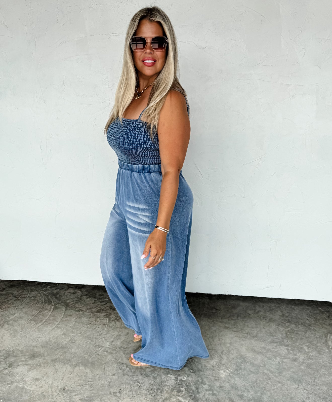 PREORDER - Denim Crush Smocked Jumpsuit