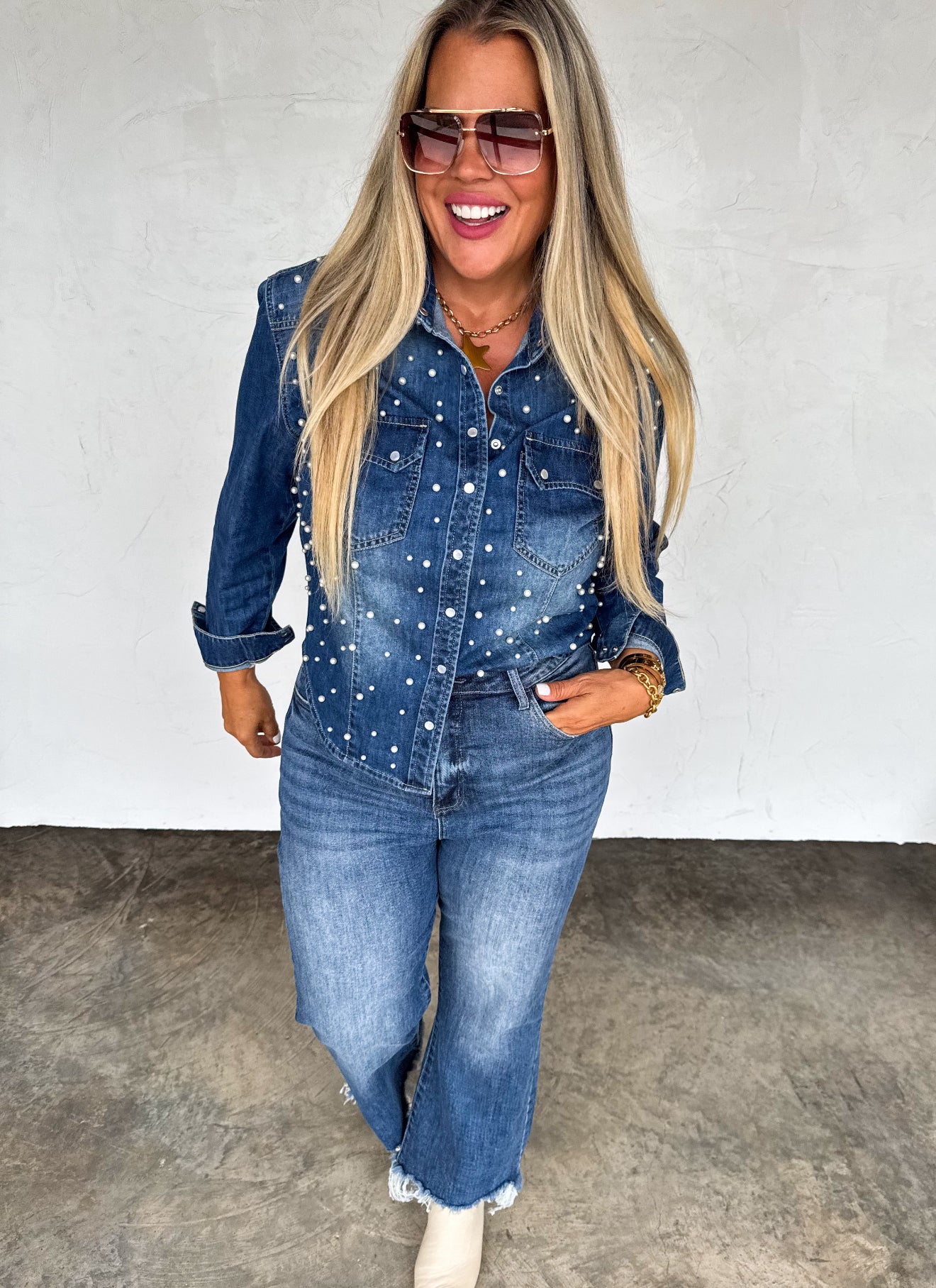 PREORDER - Dolly Pearl Denim Top