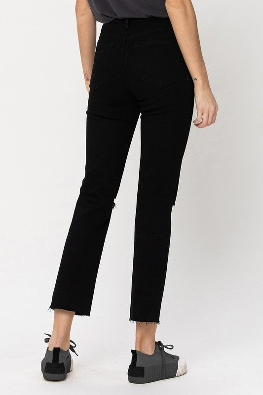 Vervet Black High Rise Straight Jeans w Raw Hem