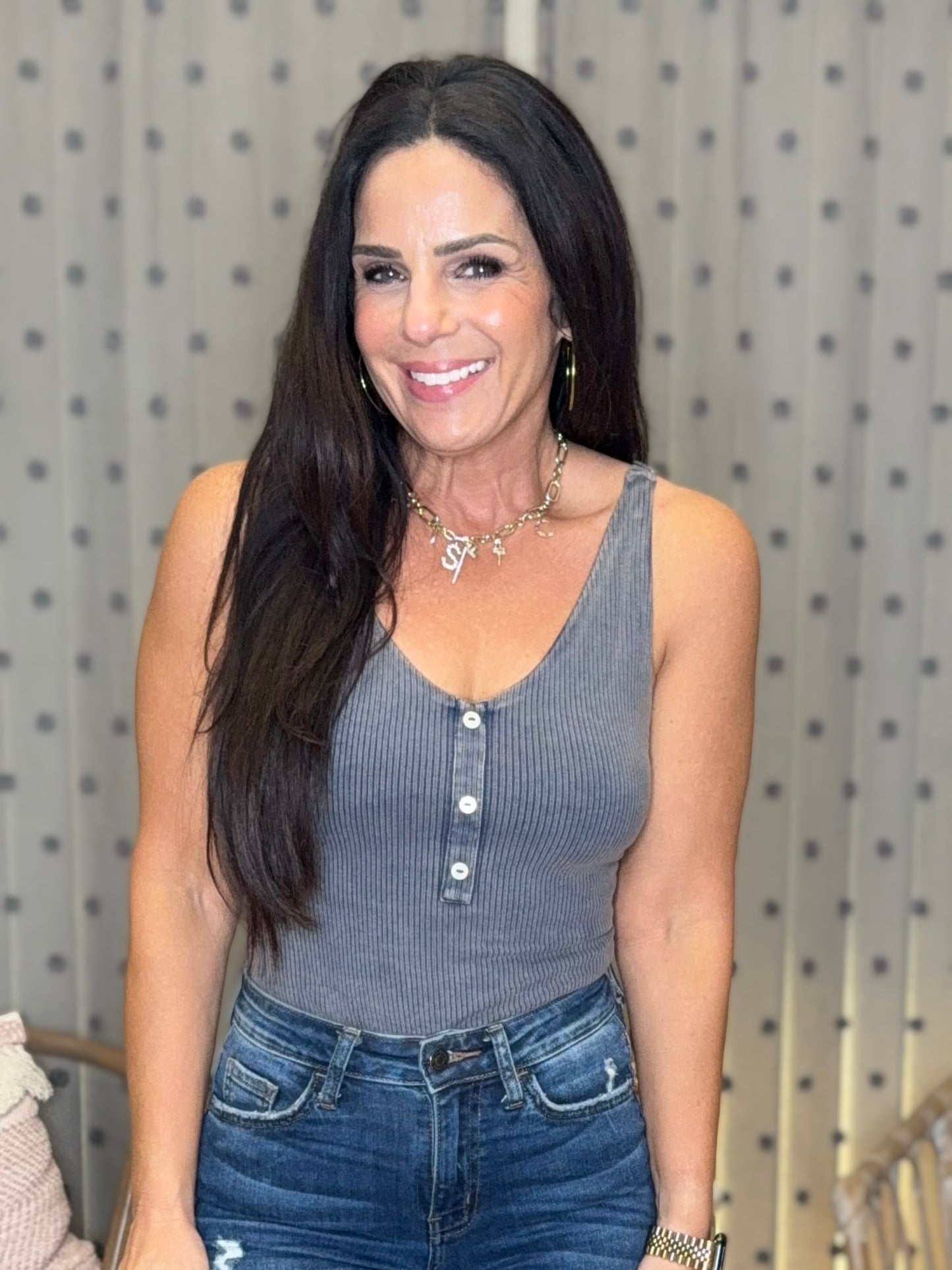 Blue Haze Ribbed Lace Back Bodysuit