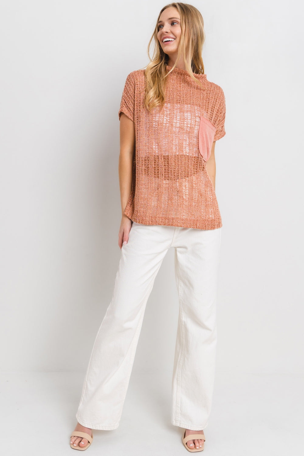 Bay Breeze Crochet Mock Neck Top