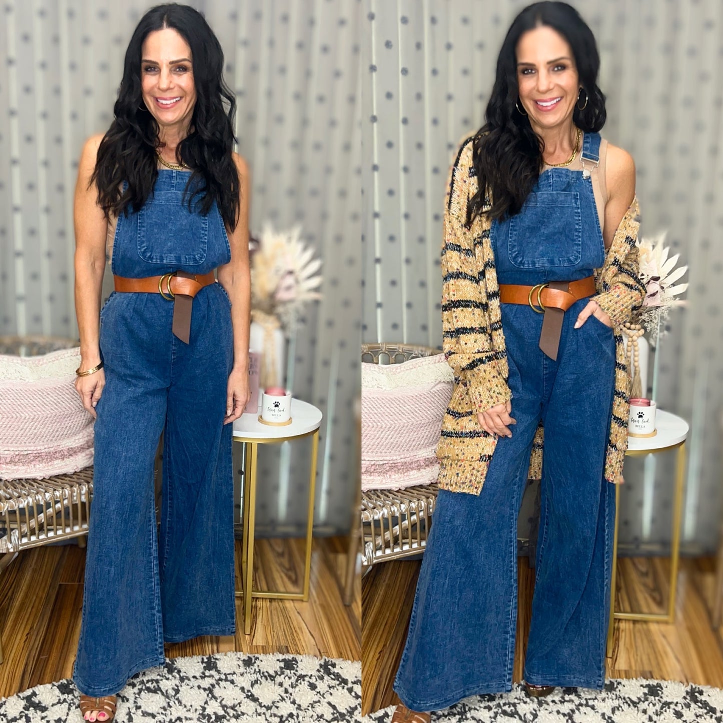 Anya Wide Leg Denim Overalls