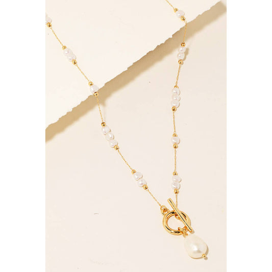 Pearl Bead Chain And Pendant Toggle Necklace