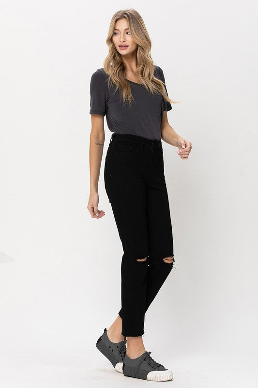 Vervet Black High Rise Straight Jeans w Raw Hem