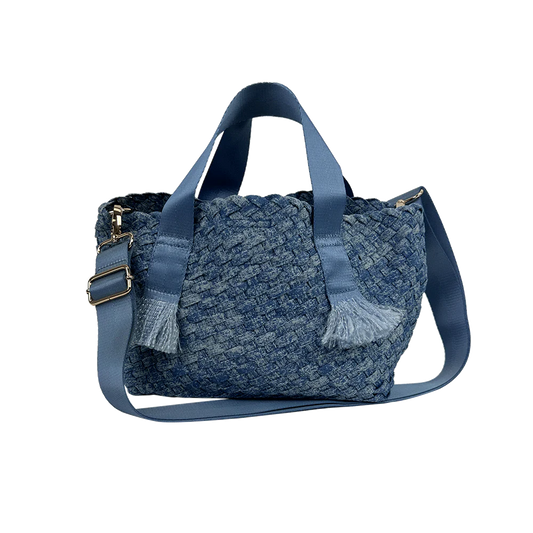 Darcy Woven Denim Tote w/ Self Handles w/ Crossbody Strap - 2 colors