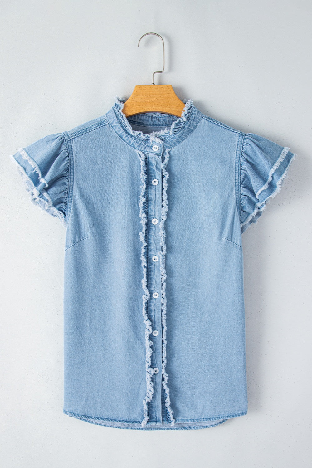 Raw Hem Button Up Cap Sleeve Denim Top - 3 colors