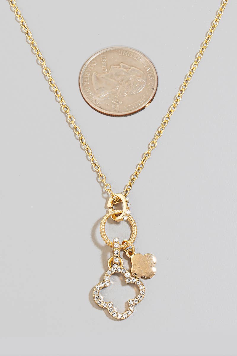 Mini Clover And Hoop Charms Chain Necklace - 2 colors