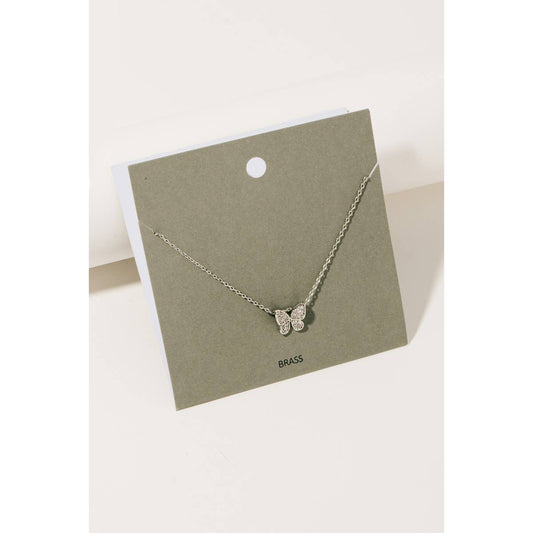 Cubic Zirconia Pave Butterfly Pendant Necklace - 2 colors