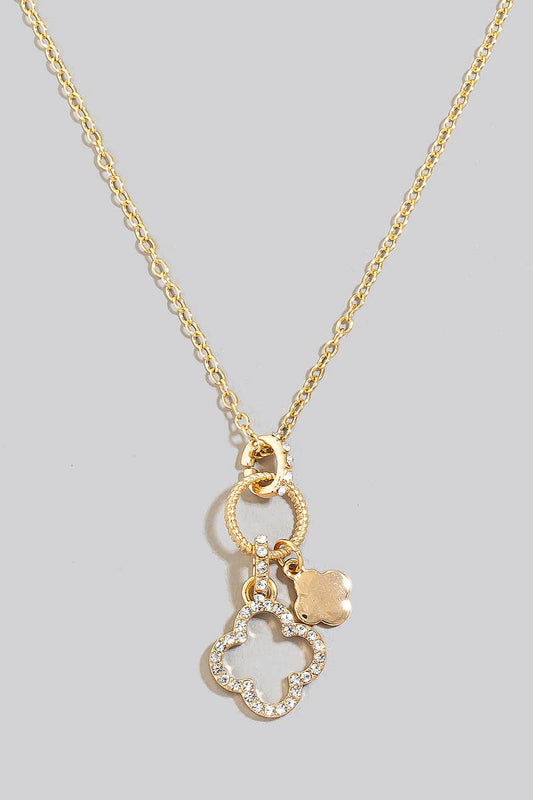 Mini Clover And Hoop Charms Chain Necklace - 2 colors