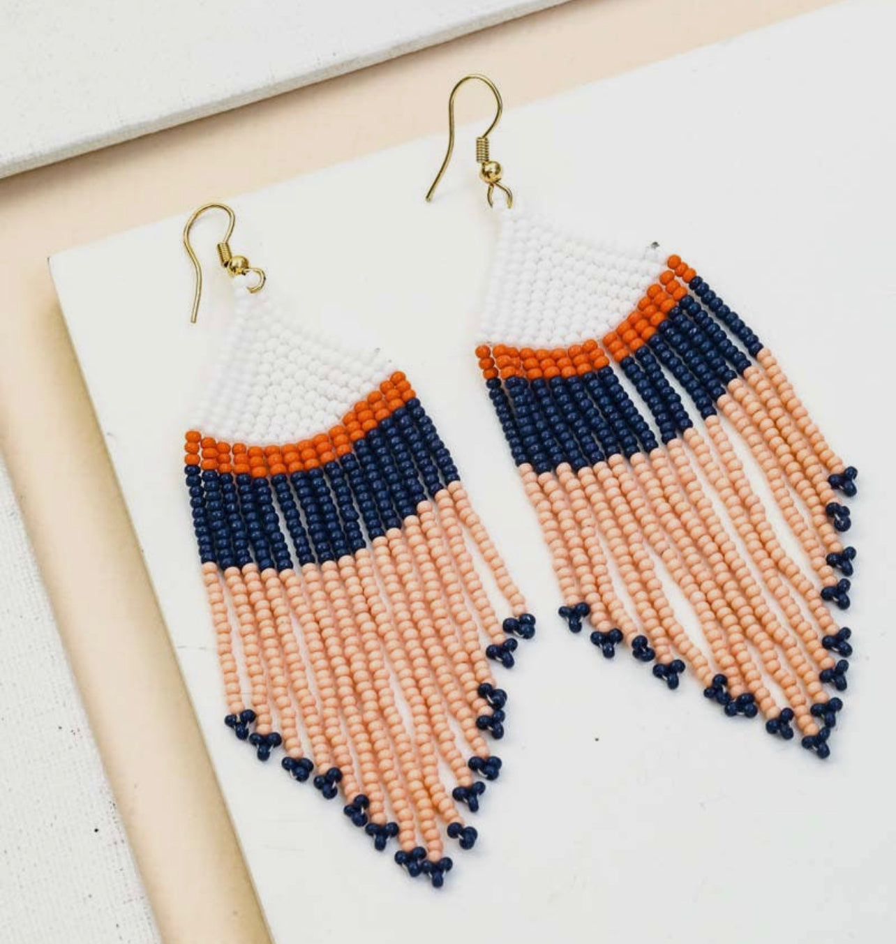 Striped Seed Bead Fringe Earrings