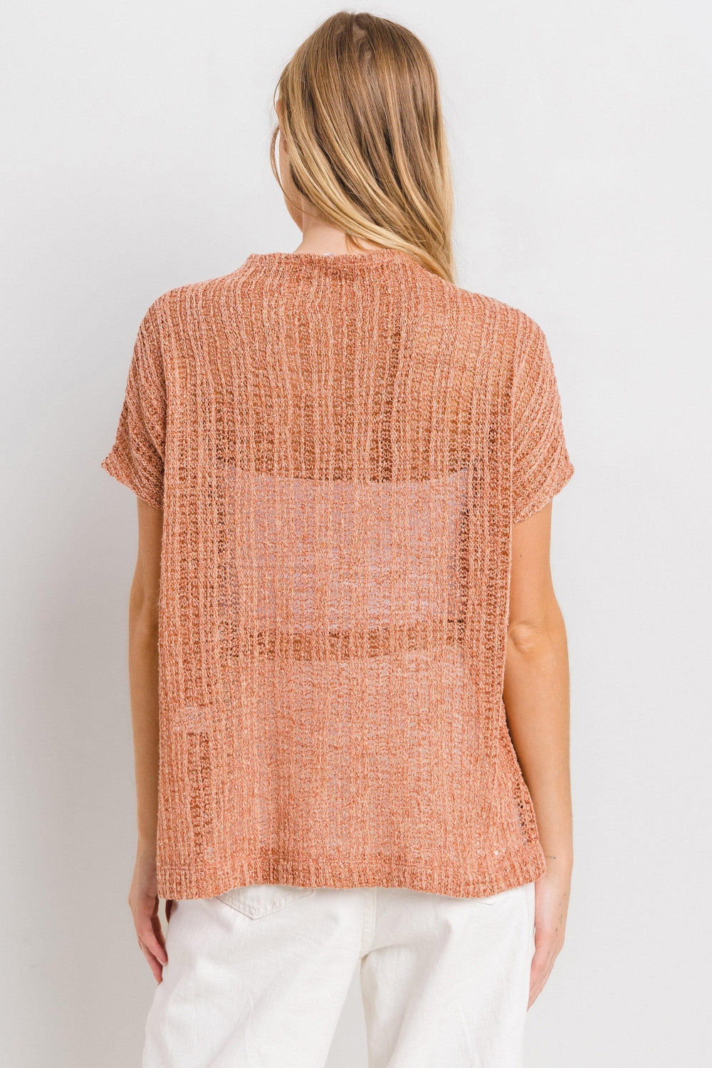 Bay Breeze Crochet Mock Neck Top