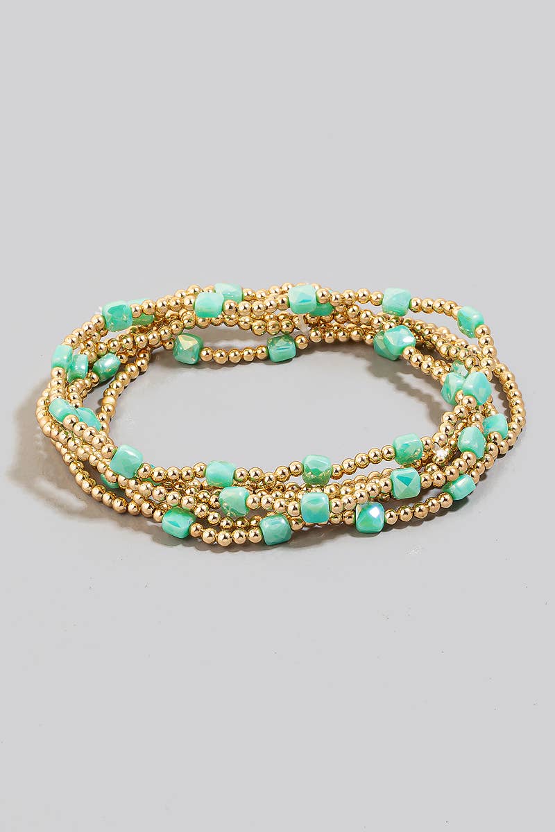 Faceted Glass And Metallic Beaded Bracelet Set - 3 colors