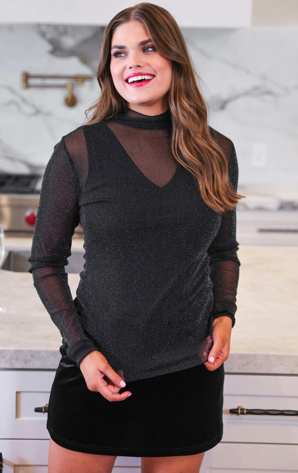 Keigan Mesh Top - Black Glitter