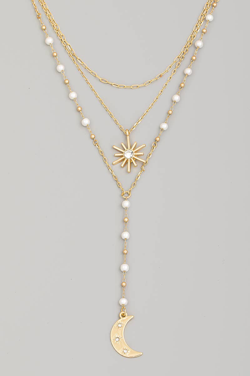 Dainty Layered Sun Moon Charm Necklace