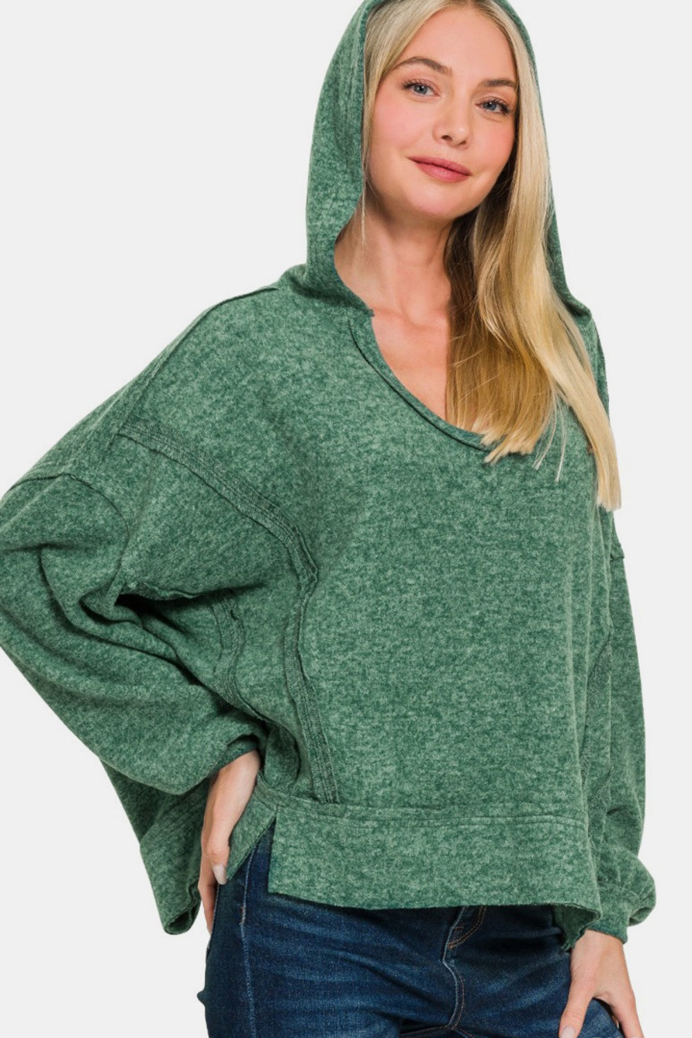 Leave It To Chance Scoop Neck Hoodie in Dark Green