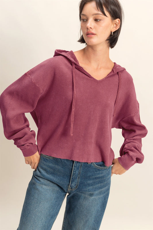 PREORDER - Sundaze Ribbed Knit Hoodie - 4 colors