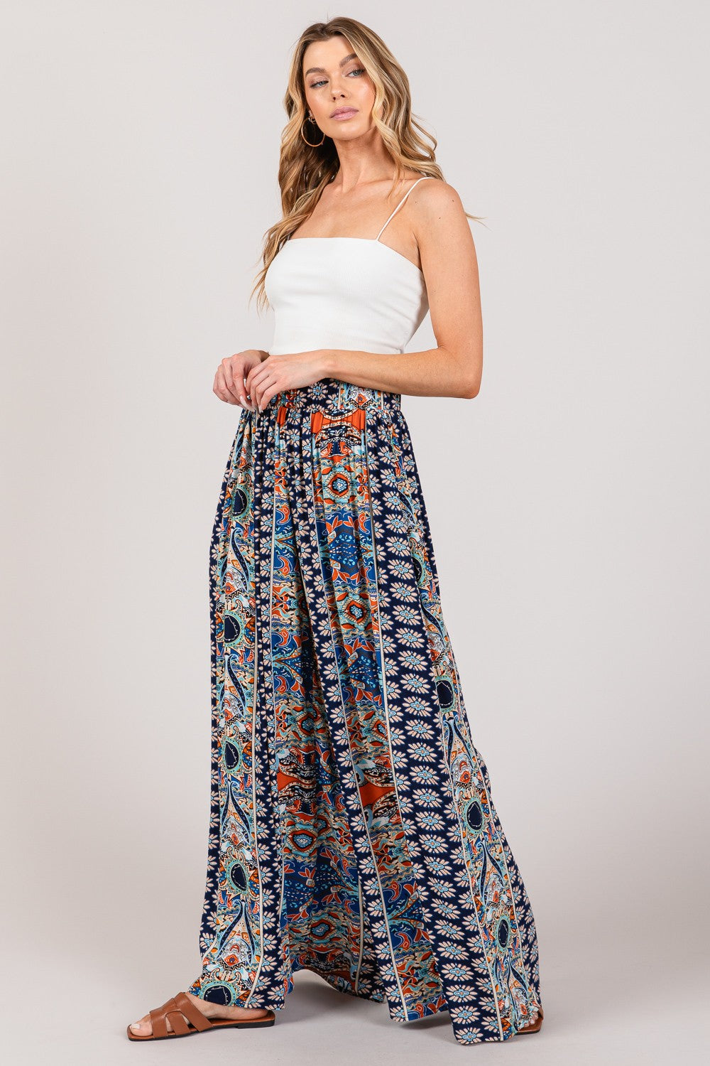 Siesta Bohemian Multi Geo Print Wide Leg Pants