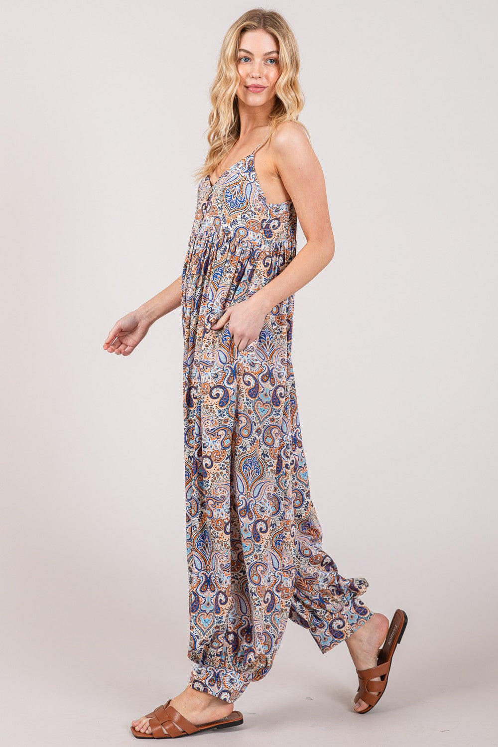 Shannen Paisley Print Sleeveless Jumpsuit