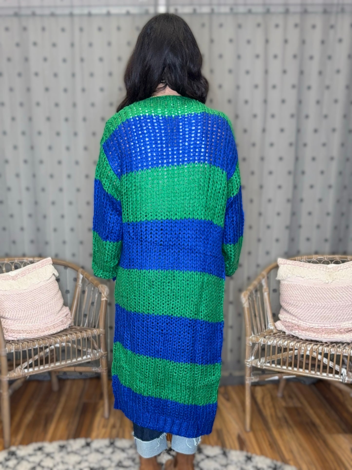 Oversized Chunky Striped Balloon Sleeve Duster Cardigan
