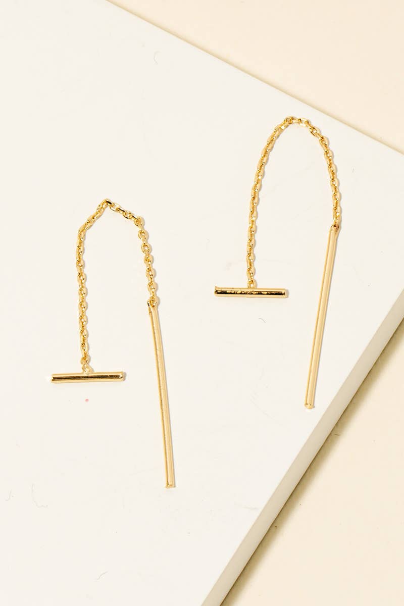 Dainty Metallic Chain And Bar Threader Earrings - 2 colors