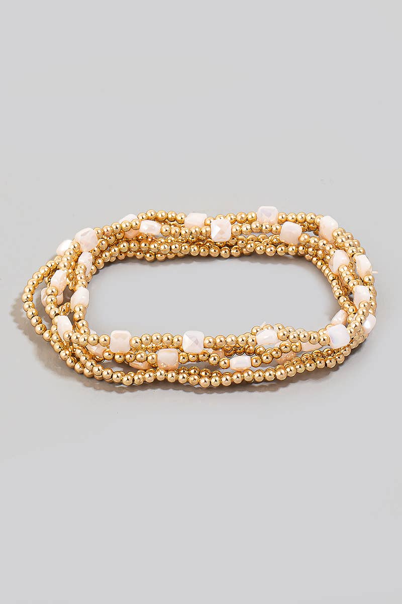 Faceted Glass And Metallic Beaded Bracelet Set - 3 colors