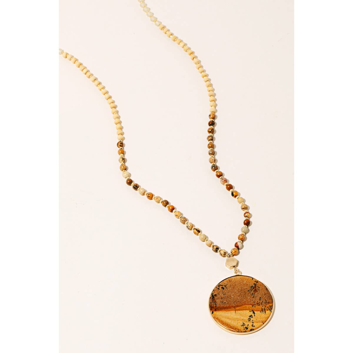 Semiprecious Circle Stone Pendant Necklace - 4 colors