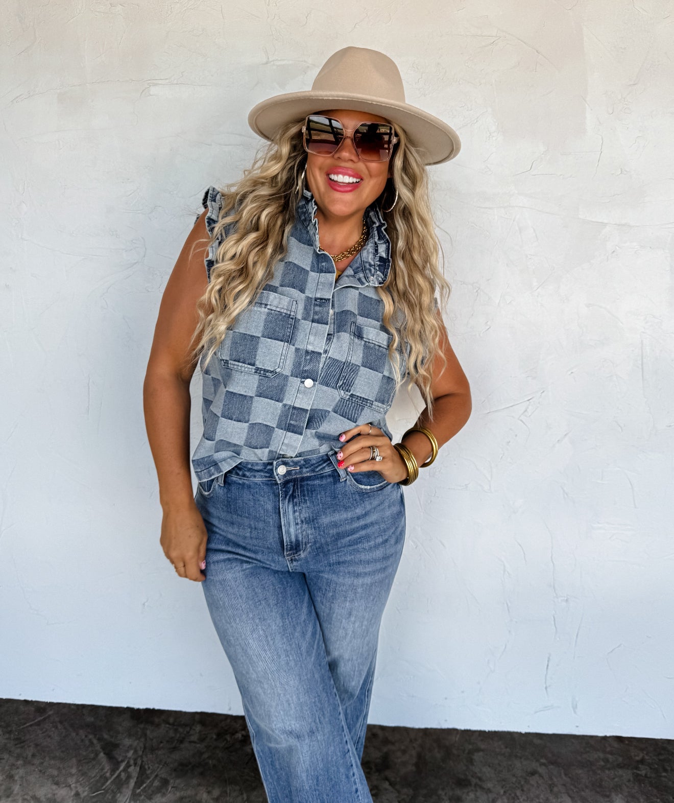 PREORDER - Lainey Checkered Denim Vest