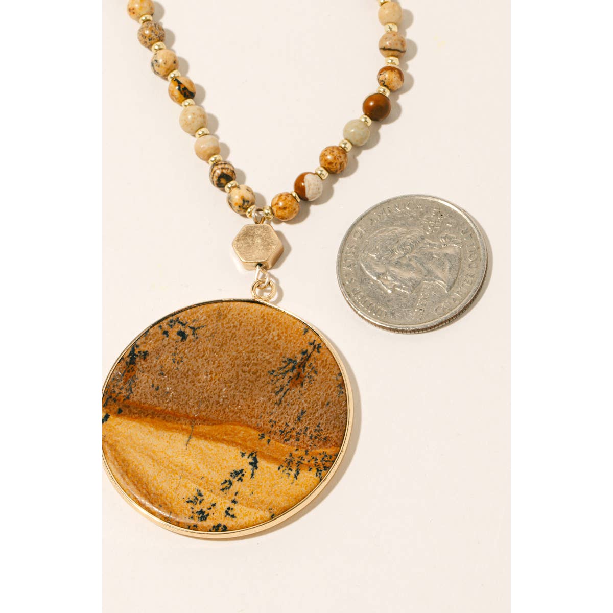 Semiprecious Circle Stone Pendant Necklace - 4 colors