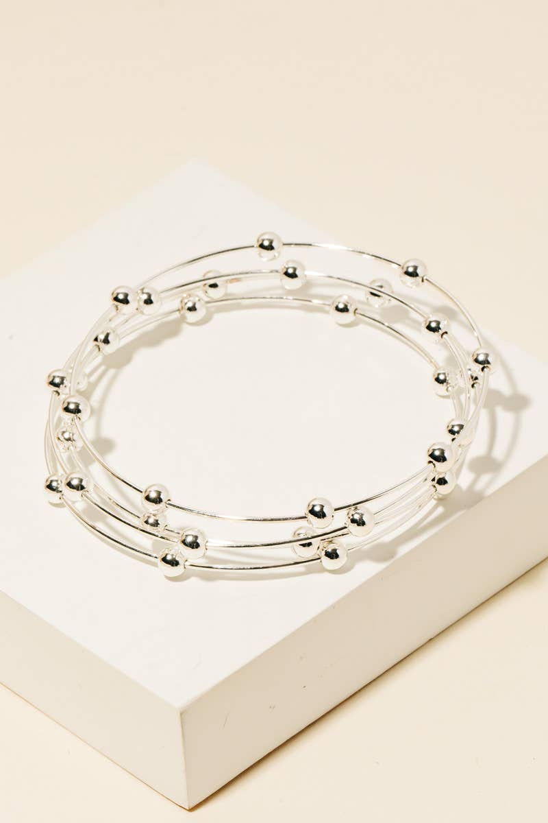 Multi Band Metallic Ball Bead Bangle Bracelet - 2 colors