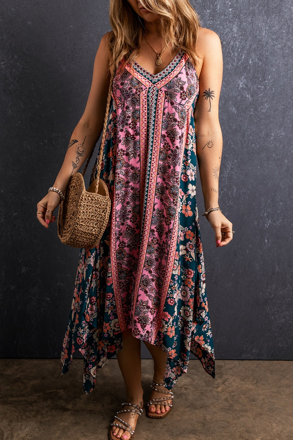 Solange Printed V-Neck Midi Dress