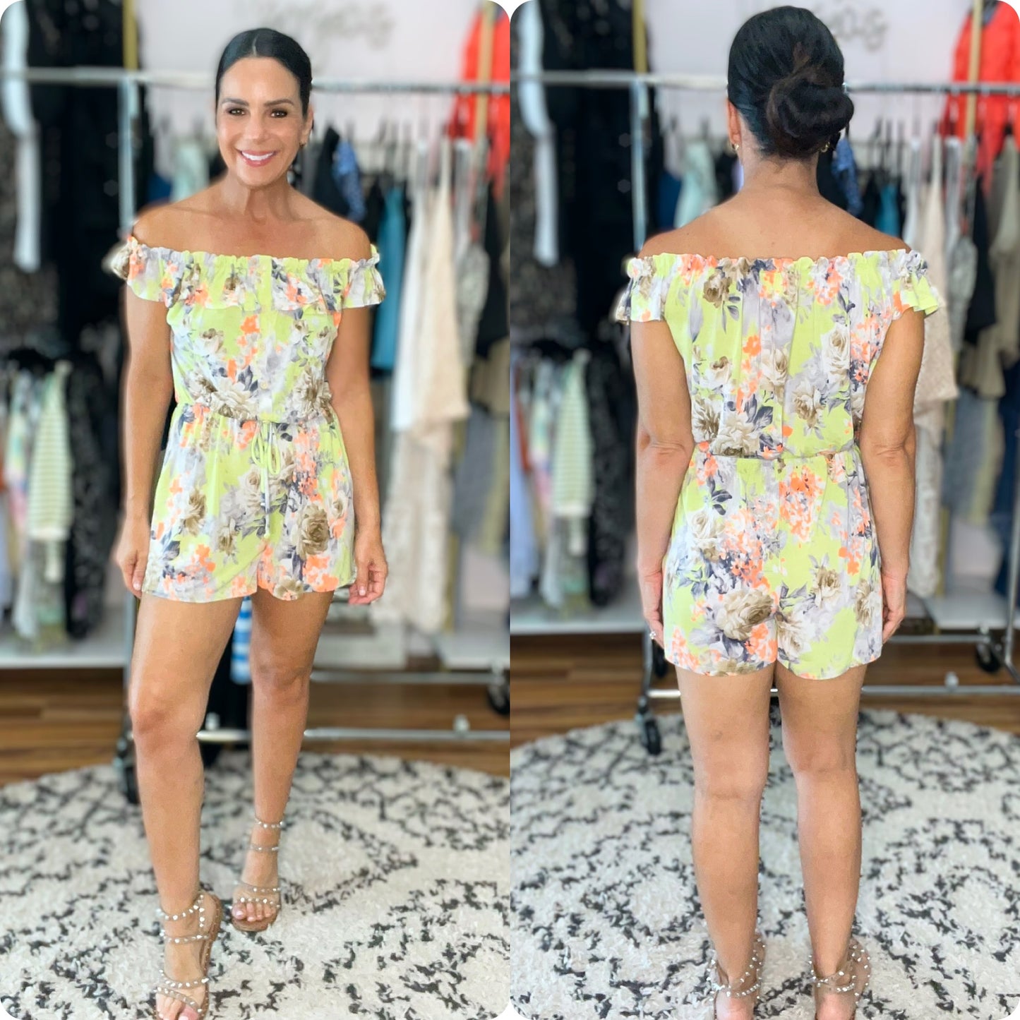 Until I Found You Off Shoulder Romper in Floral