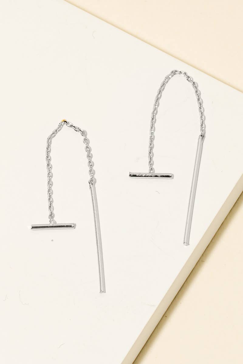 Dainty Metallic Chain And Bar Threader Earrings - 2 colors