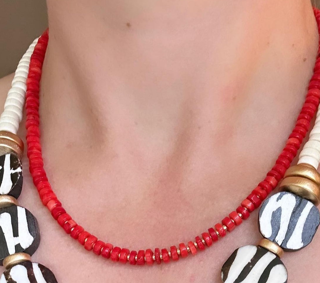 Red Magnesite Natural Stone Beaded Necklace