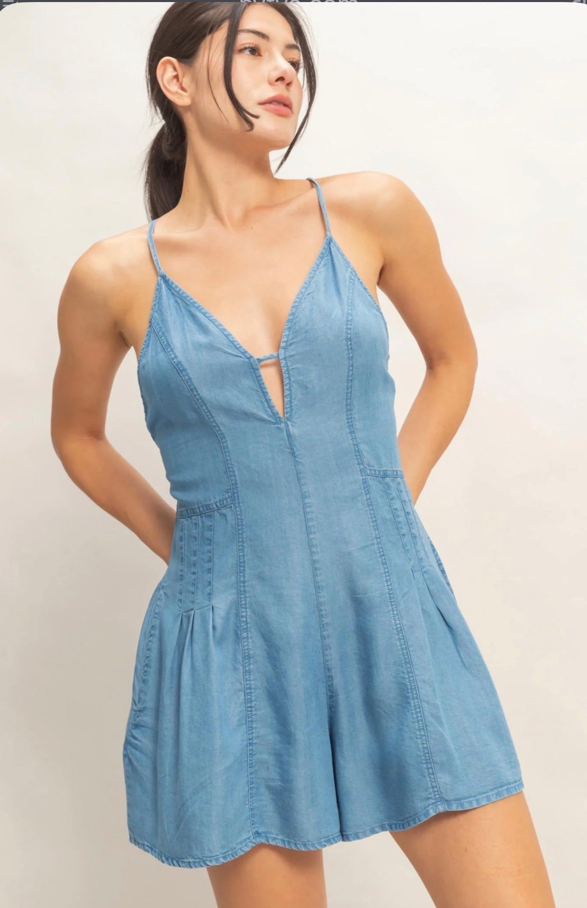PREORDER - V-Neck Denim Romper