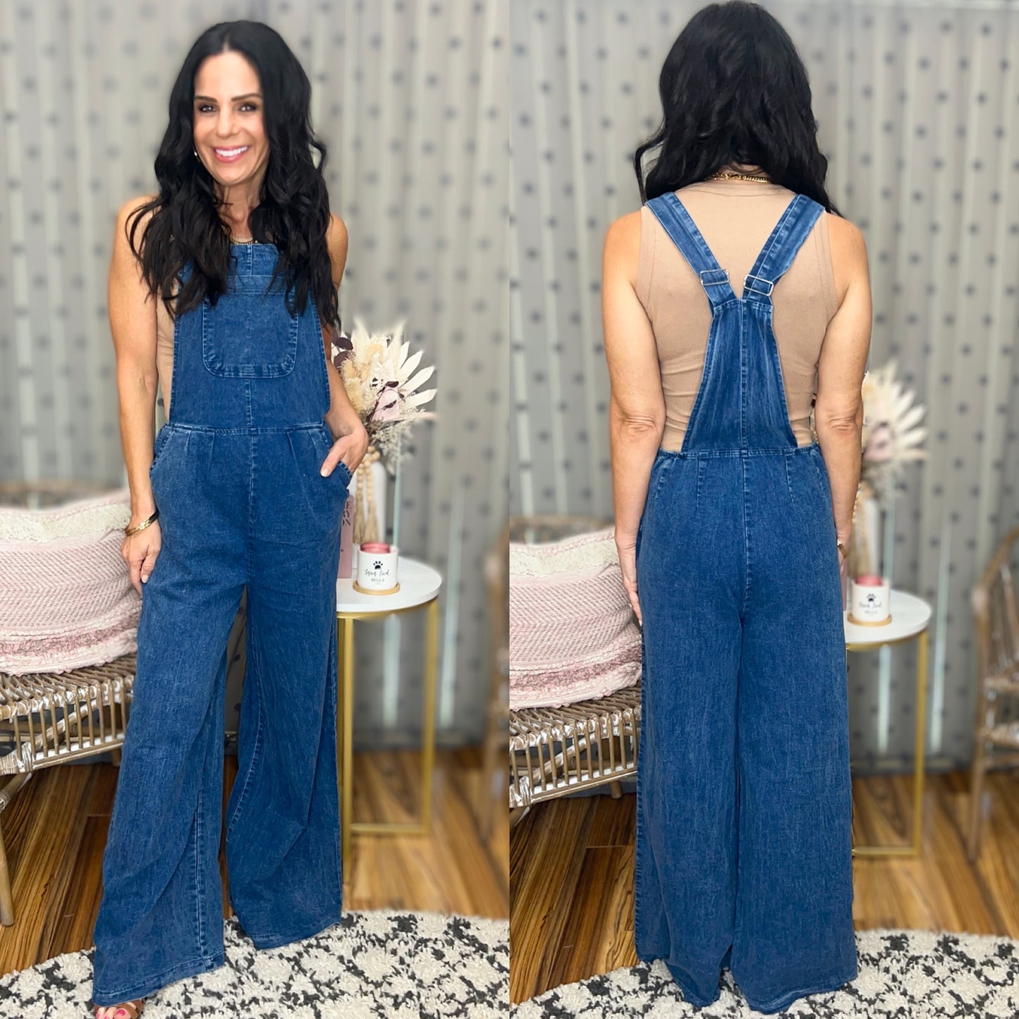 Anya Wide Leg Denim Overalls